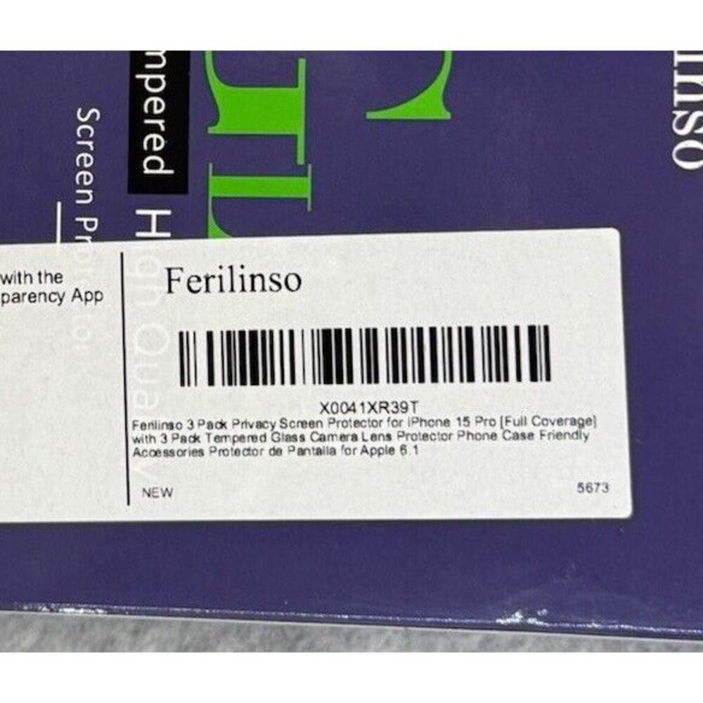 Ferilinso 3pk Tempered Glass Screen‎ Protector For iPhone 15 Pro - Picture 2 of 4